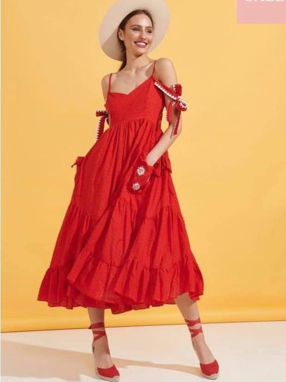 Karavan Summer red off the shoulder midi dress